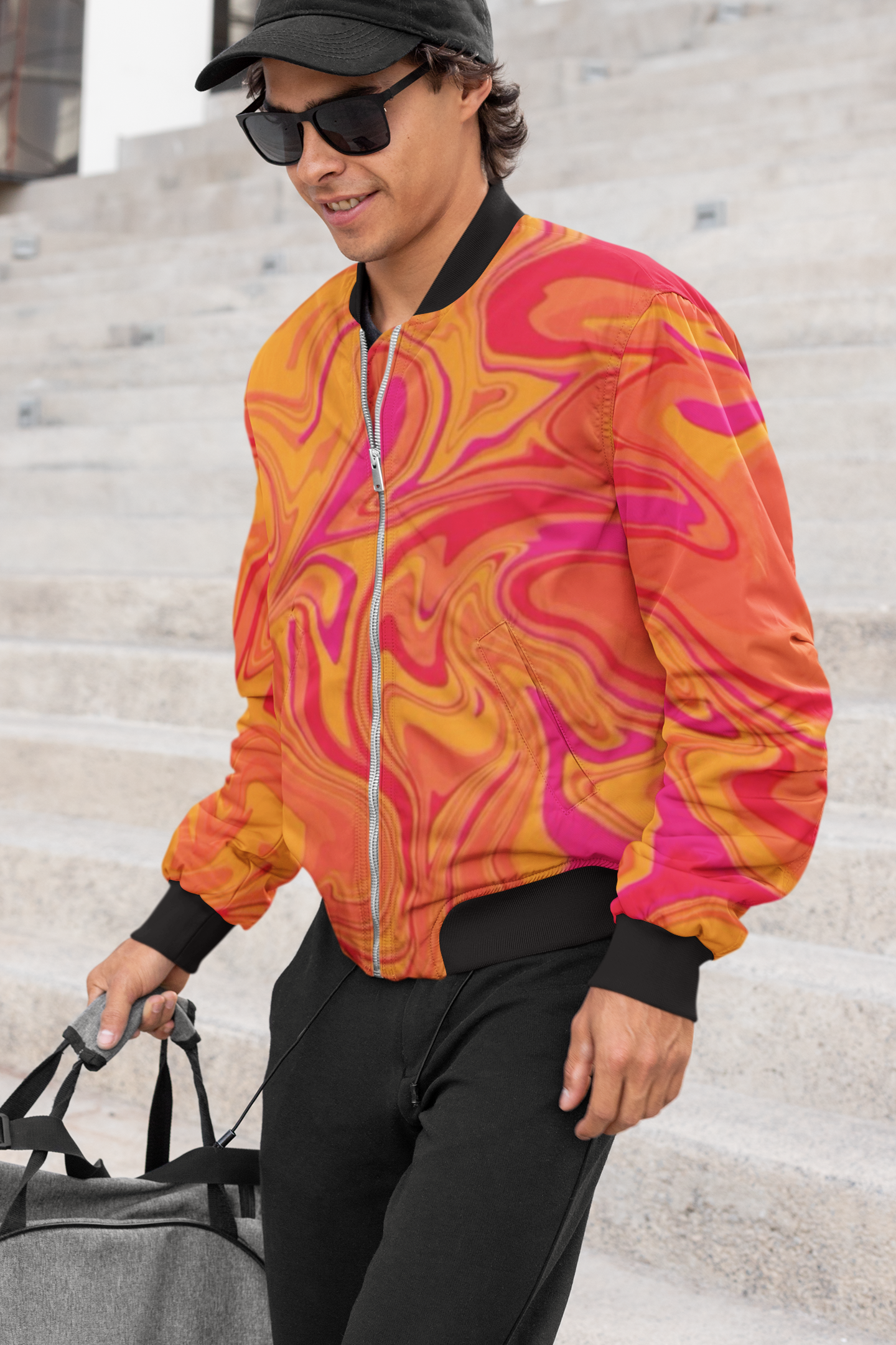 Marble-Mix Bomber Jacket